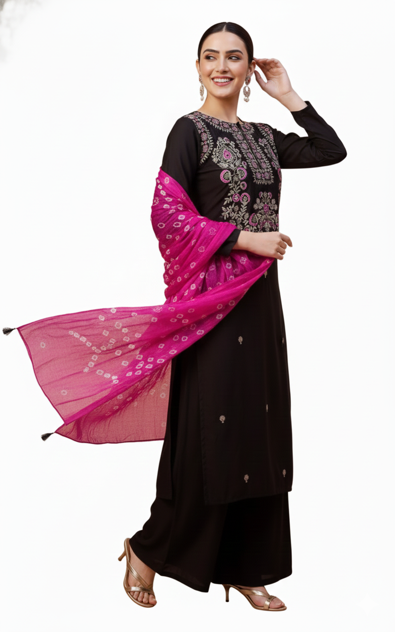 Luxurious Black Embroidered Kurta Set
