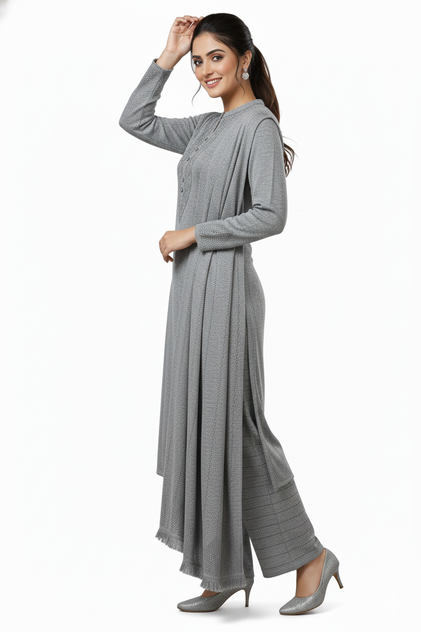 Grey Woolen 3 piece Kurta Set