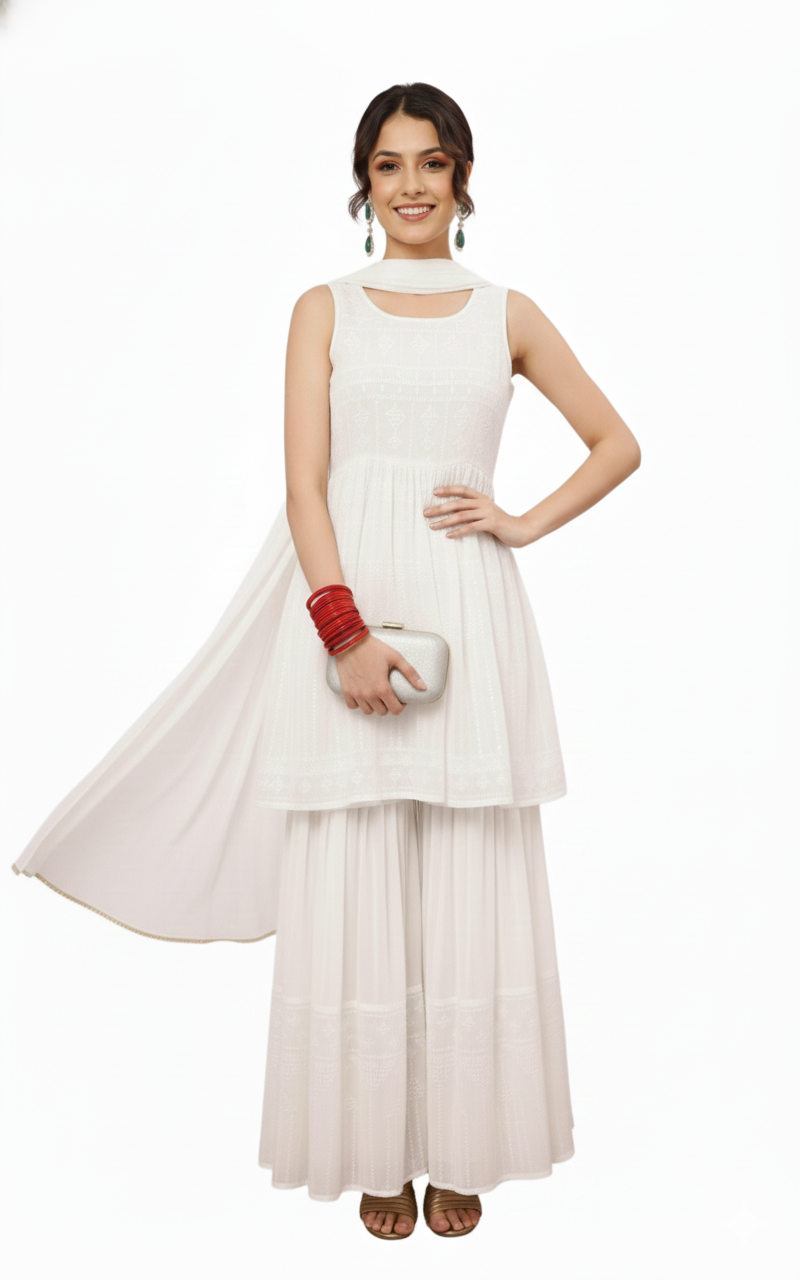 Ivory Sleeveless Kurta Sharara Set