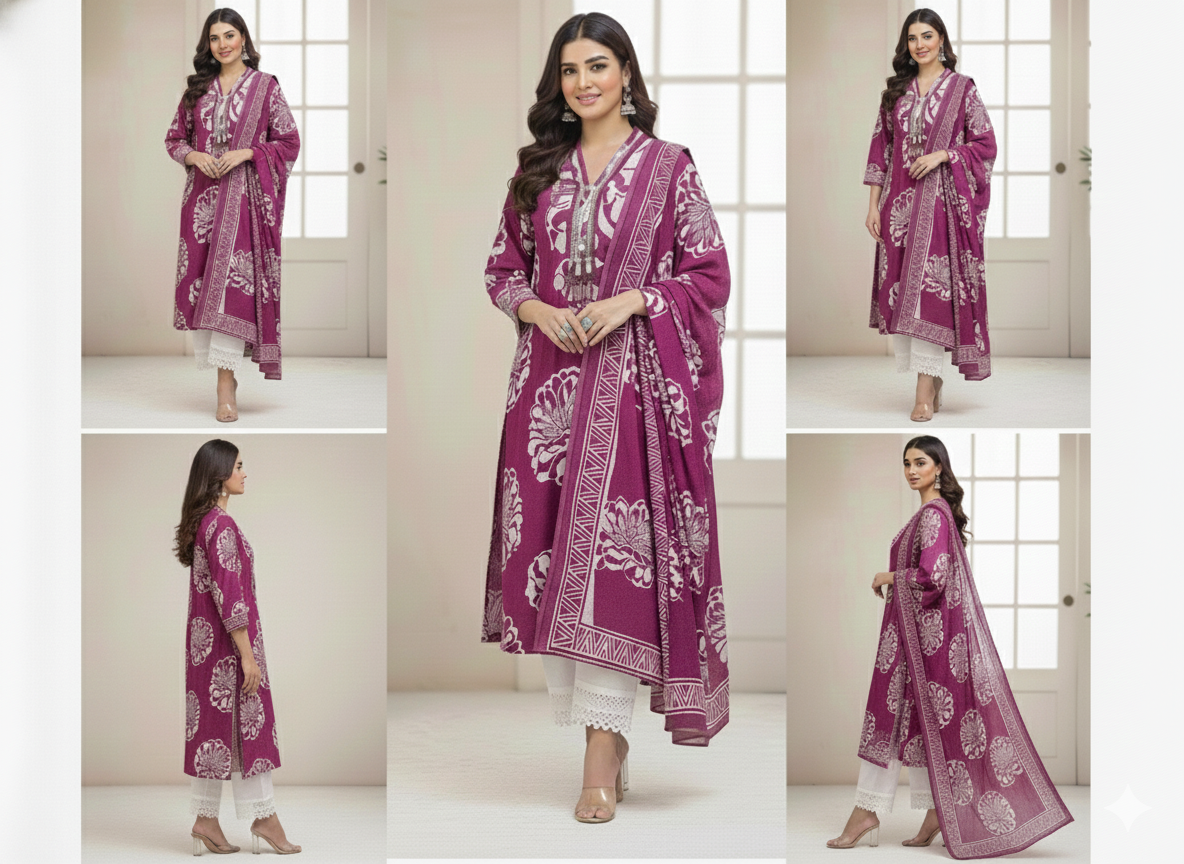 Wine Purple Hand Block Print Cotton Kurta Set with Dupatta