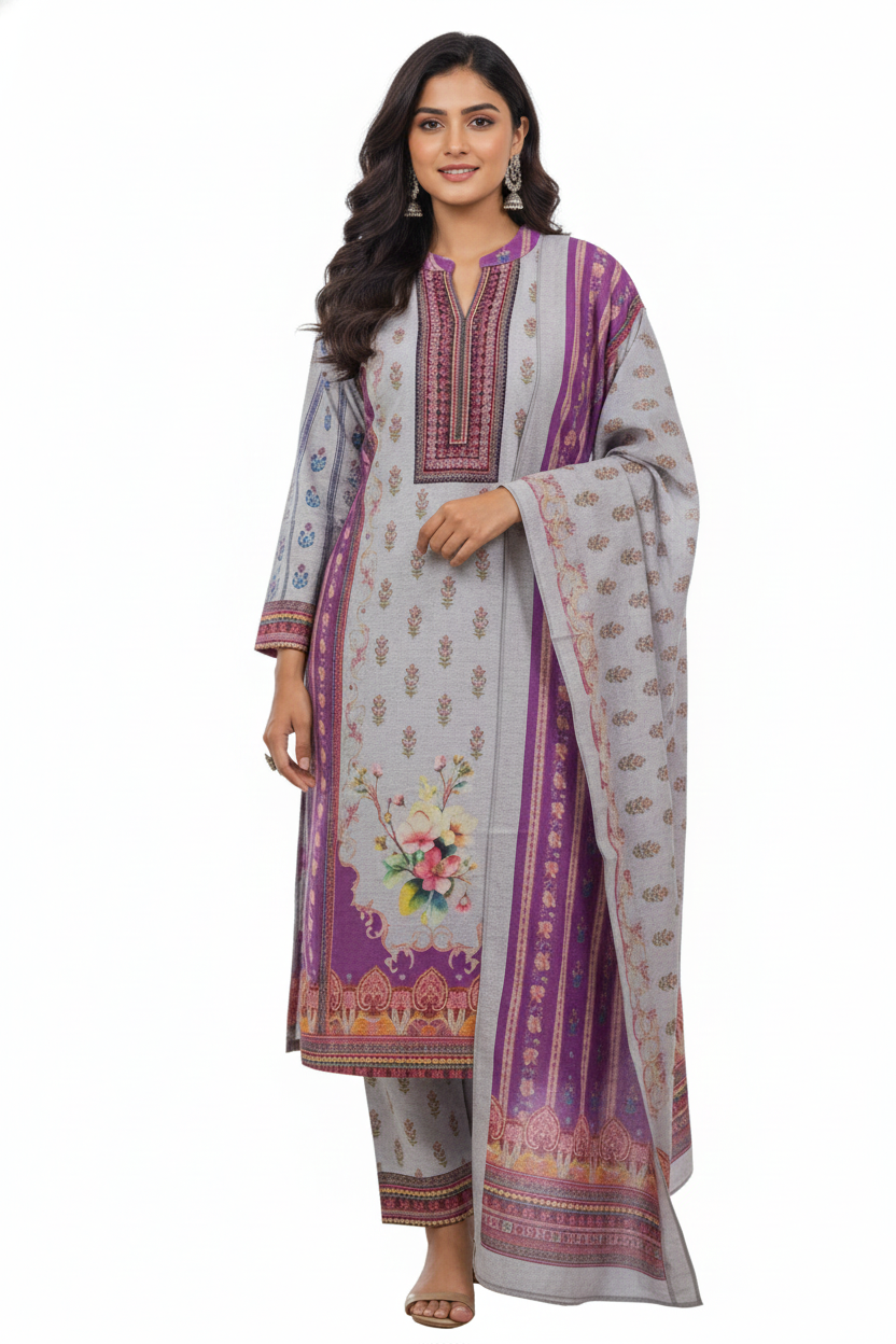 Premium Grey Woolen Kurta Set