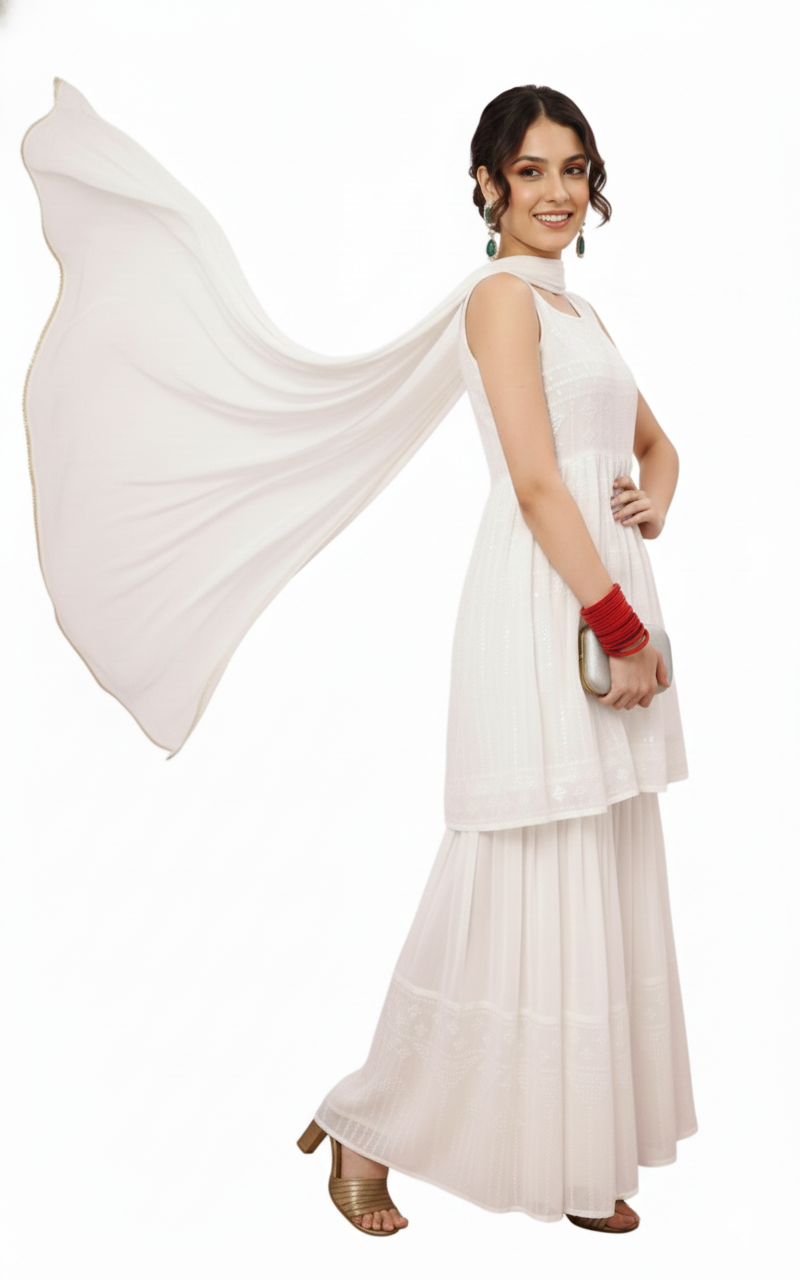 Ivory Sleeveless Kurta Sharara Set