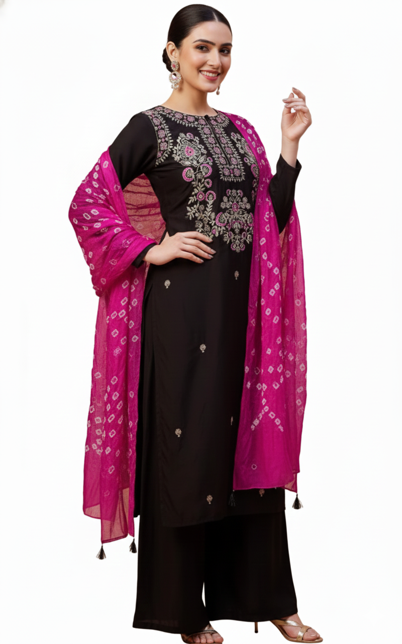 Luxurious Black Embroidered Kurta Set