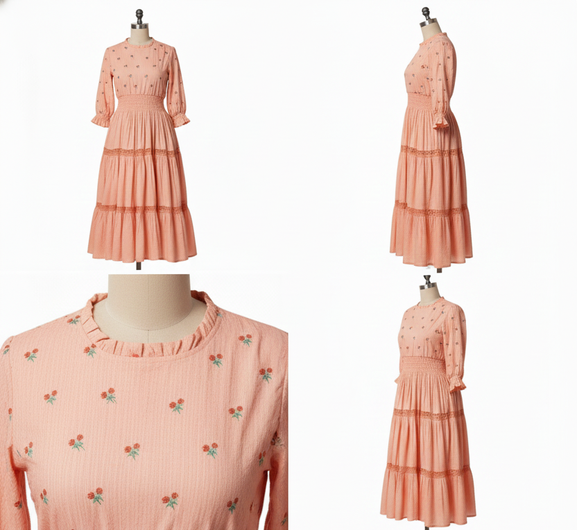 Peach Floral Printed Midi Dress