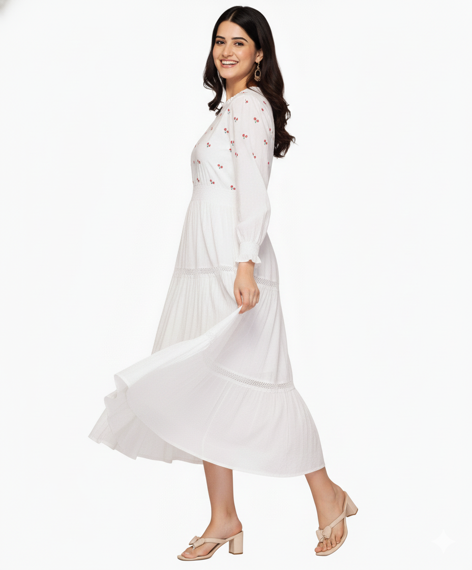 Peach Floral Printed Midi Dress