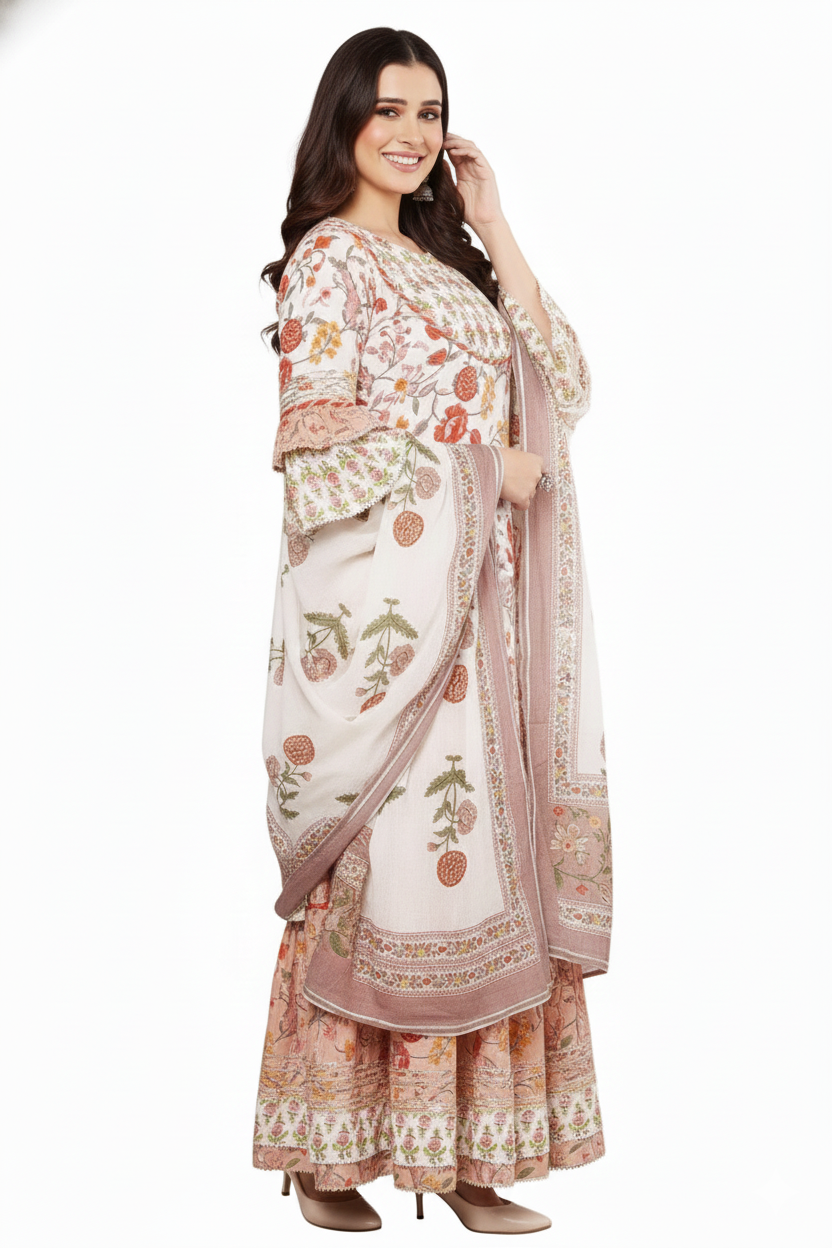 Blush Floral Print Sharara Suit | Festive & Stylish