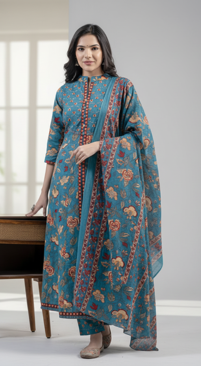 Pure Cotton Kurta and Dupatta Set – Fully Stitched