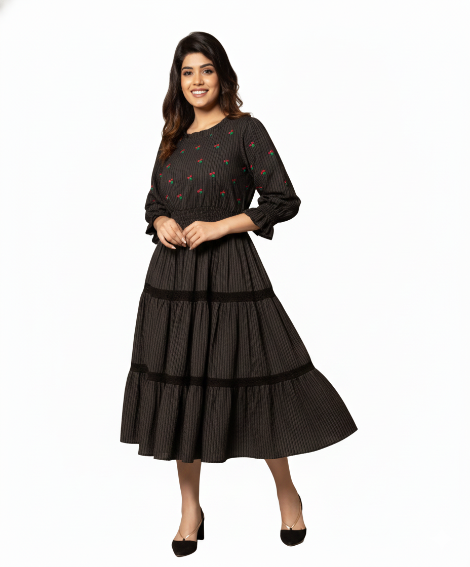 Peach Floral Printed Midi Dress