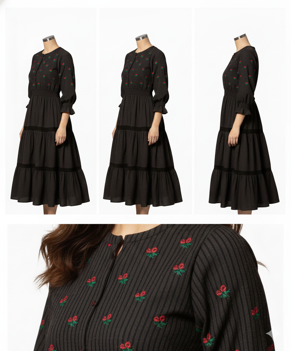 Peach Floral Printed Midi Dress