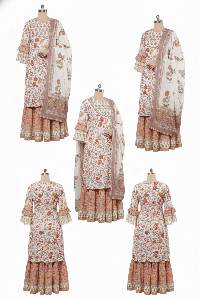 Blush Floral Print Sharara Suit | Festive & Stylish