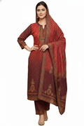 Rust Red Traditional Printed Woolen Kurta Set