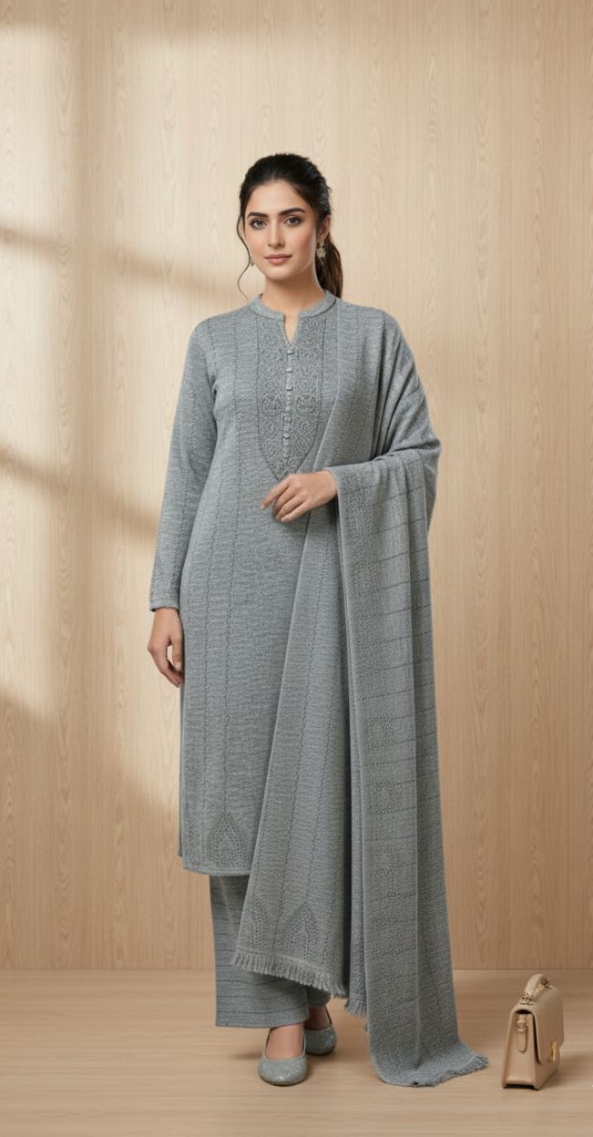 Grey Woolen 3 piece Kurta Set