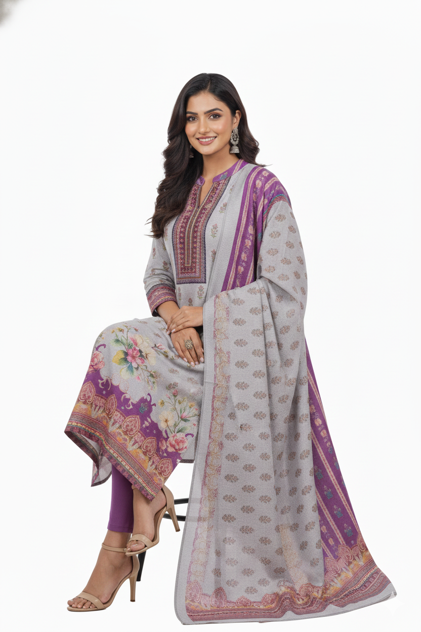 Premium Grey Woolen Kurta Set