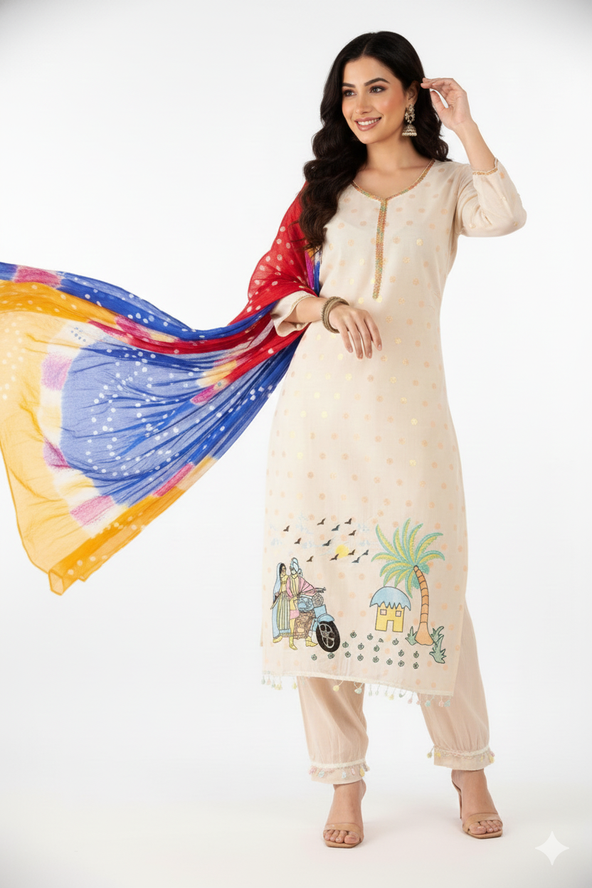 Artistic Cream Kurta Set