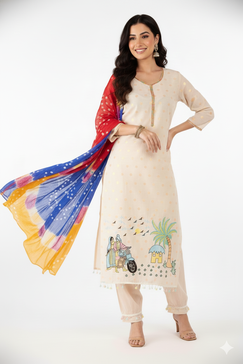 Artistic Cream Kurta Set