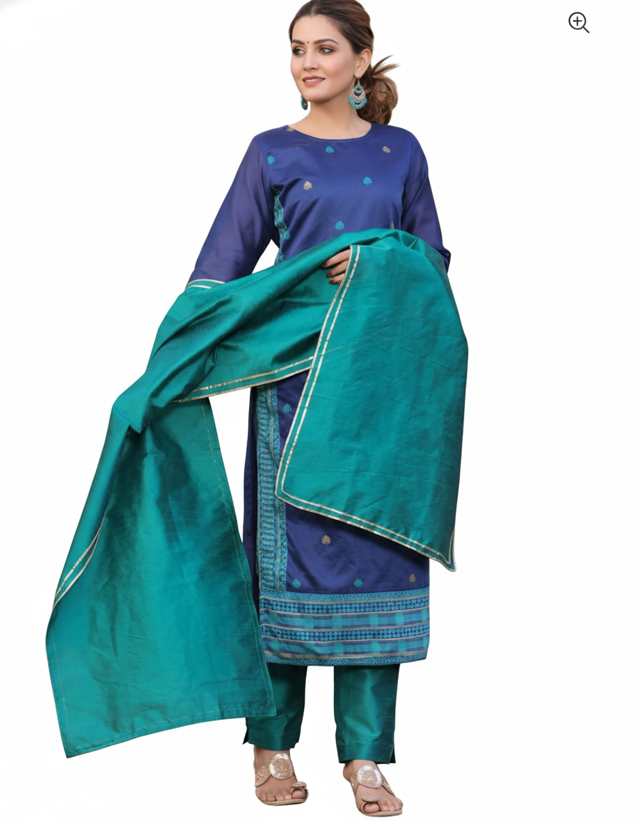 Stunning Navy Blue and Teal Festive Indian Suit with Dupatta