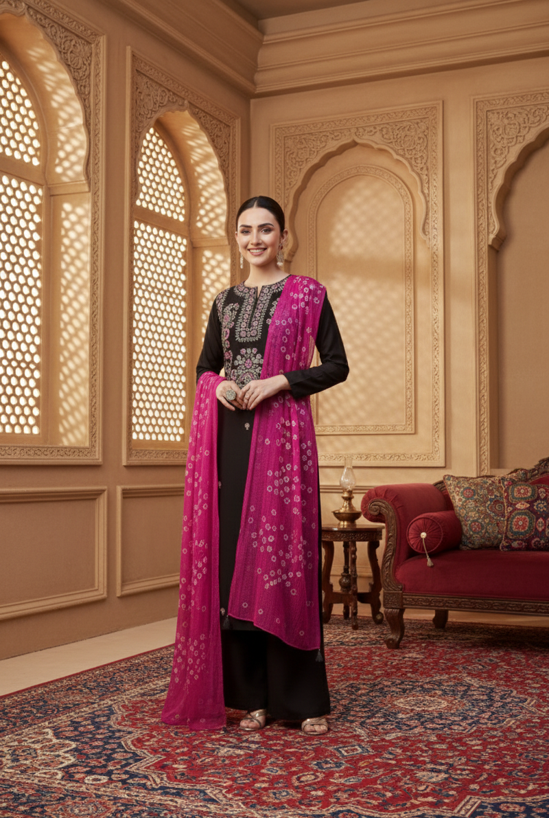 Luxurious Black Embroidered Kurta Set