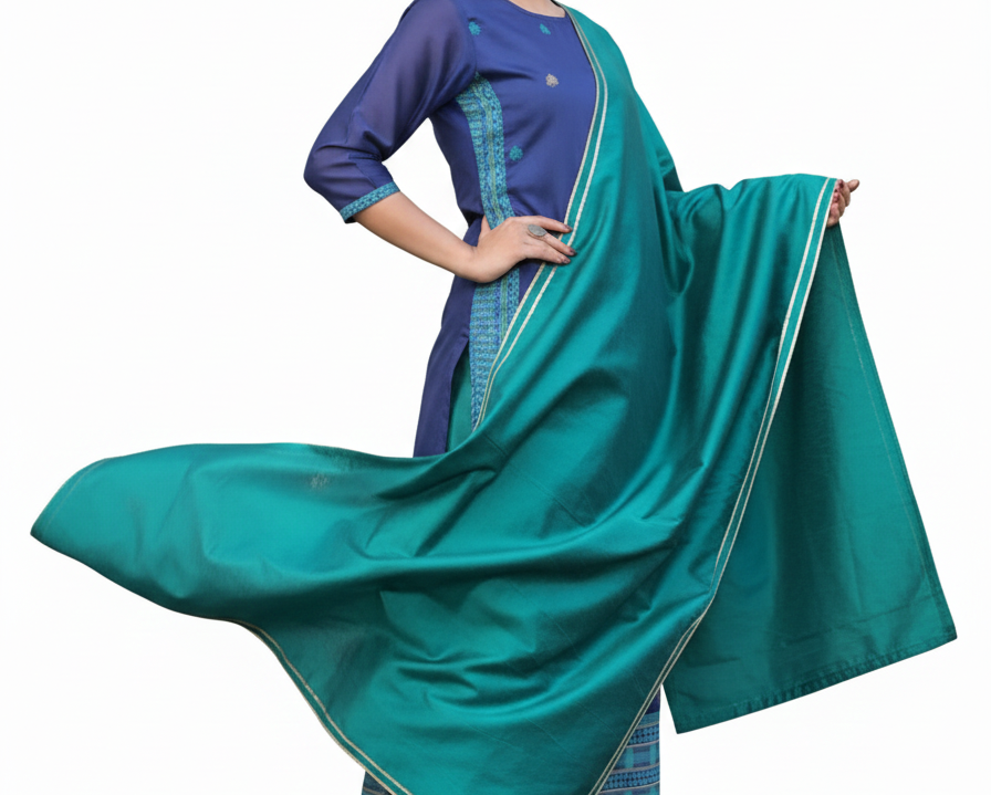 Stunning Navy Blue and Teal Festive Indian Suit with Dupatta