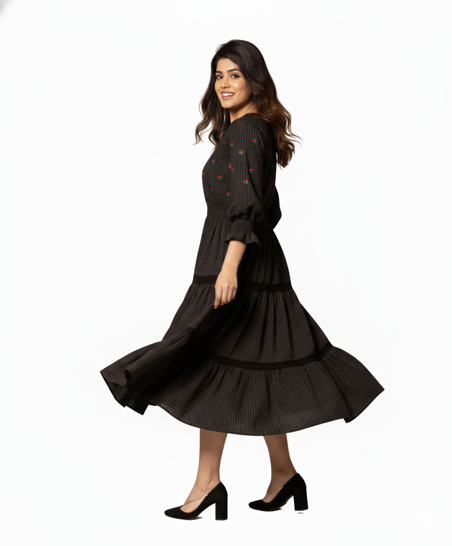 Peach Floral Printed Midi Dress