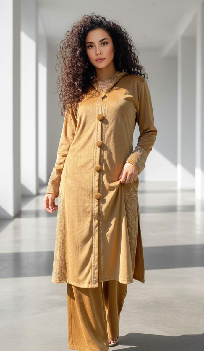 Premium Velvet Long Kurti with Straight Pants