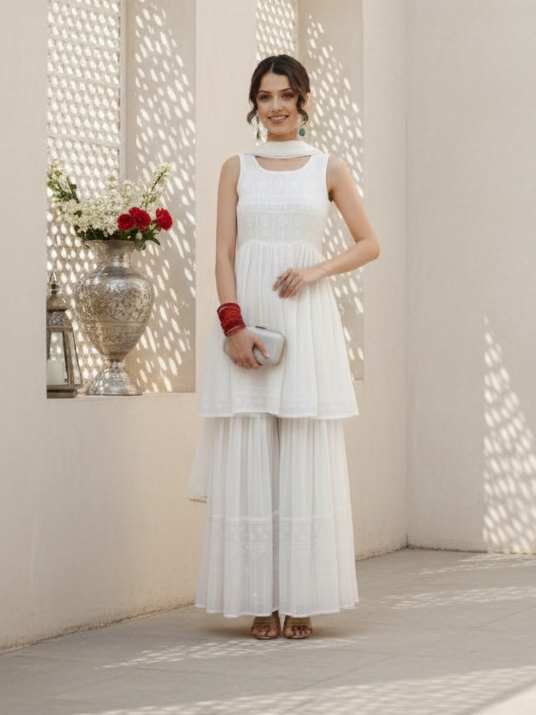 Ivory Sleeveless Kurta Sharara Set