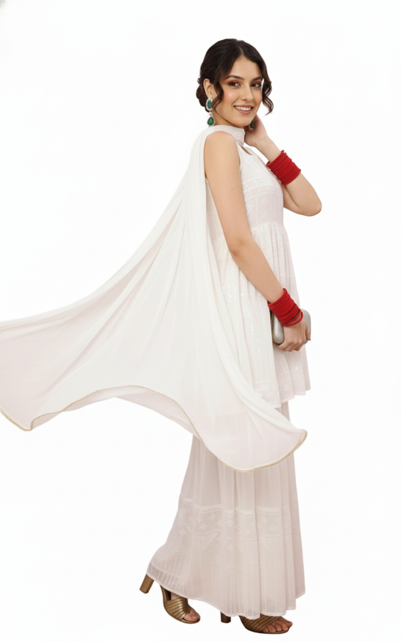 Ivory Sleeveless Kurta Sharara Set