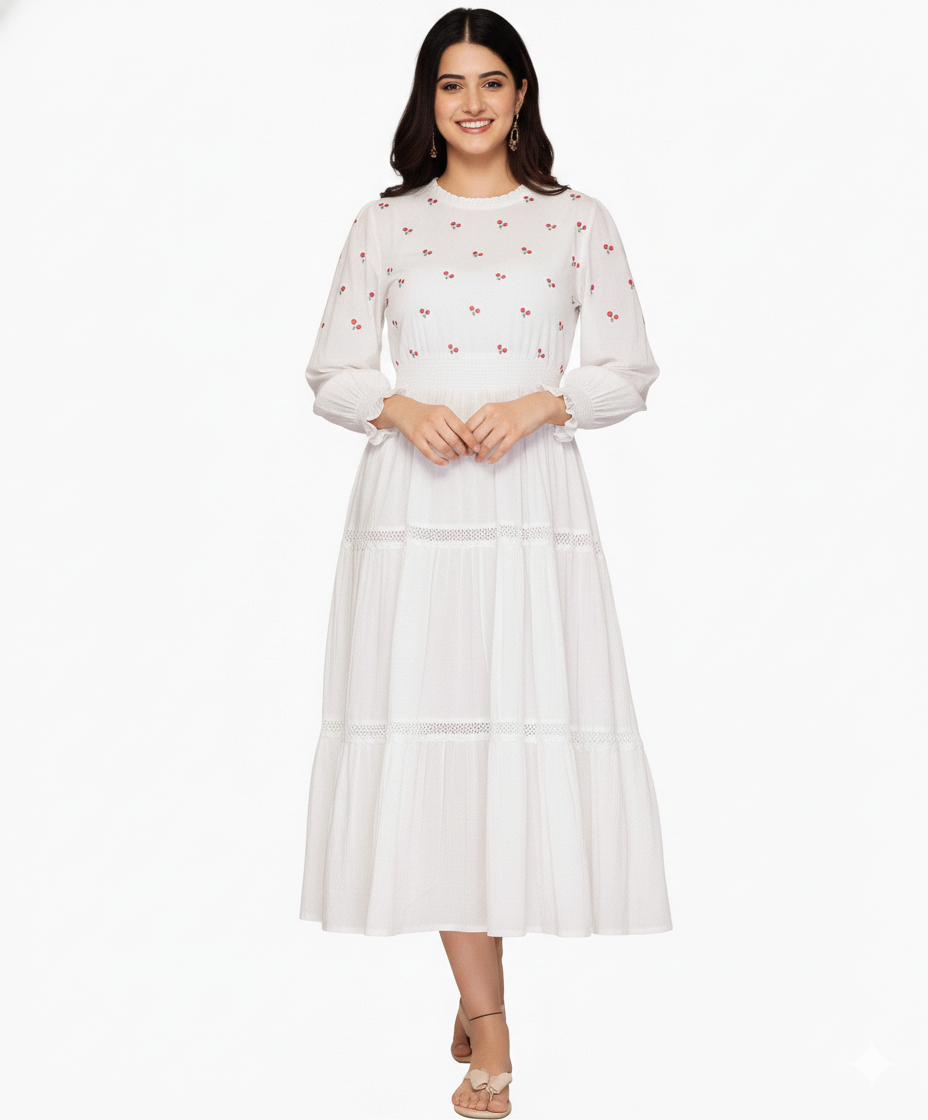 Peach Floral Printed Midi Dress