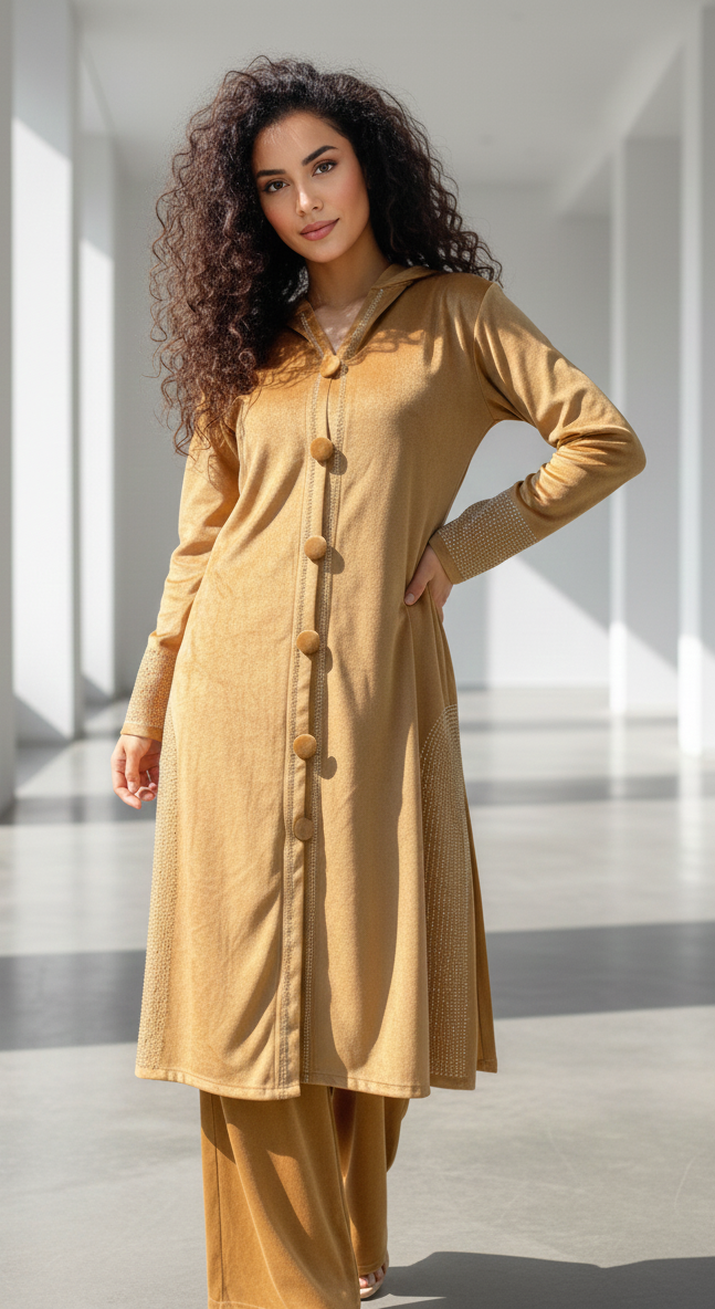 Premium Velvet Long Kurti with Straight Pants