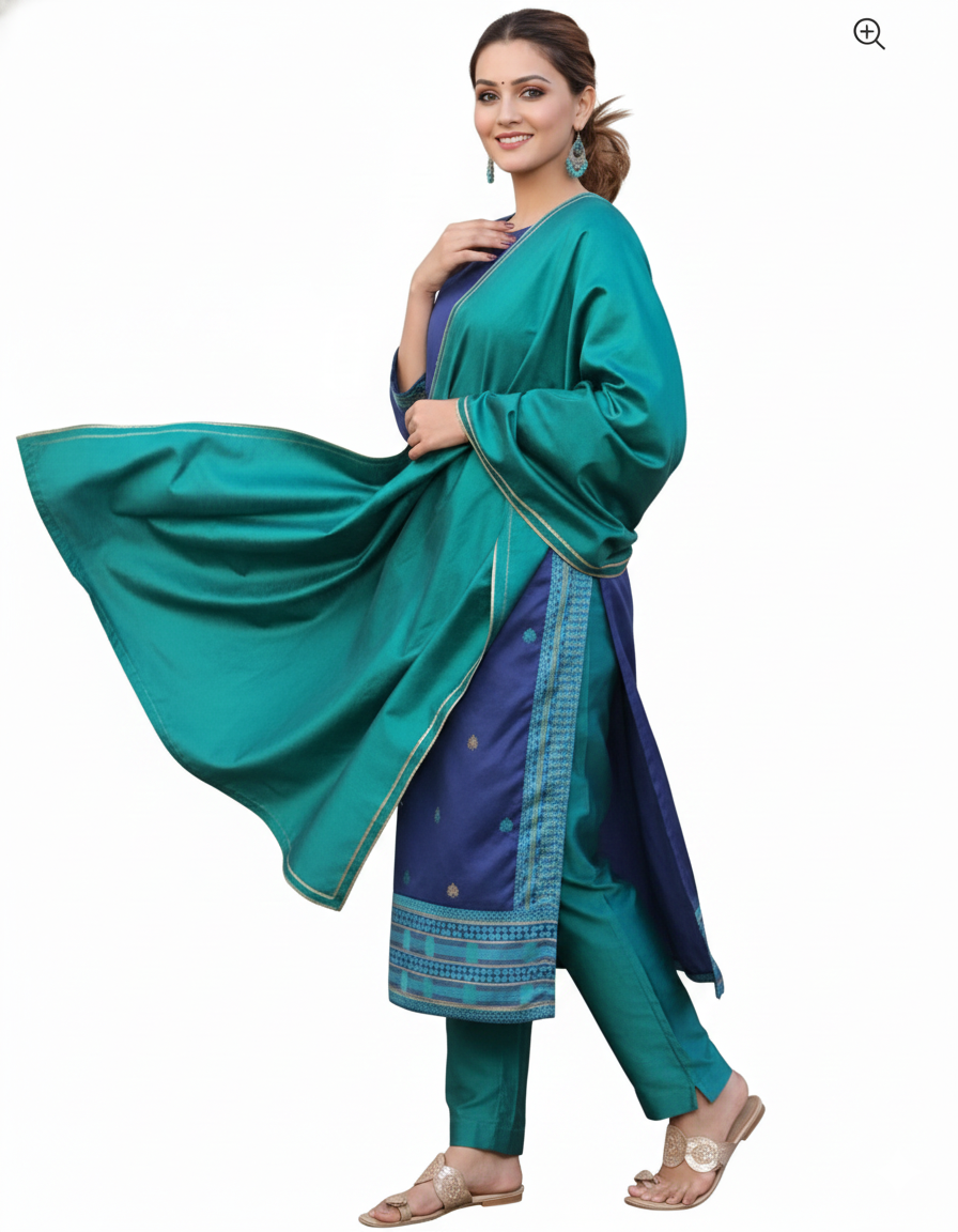 Stunning Navy Blue and Teal Festive Indian Suit with Dupatta