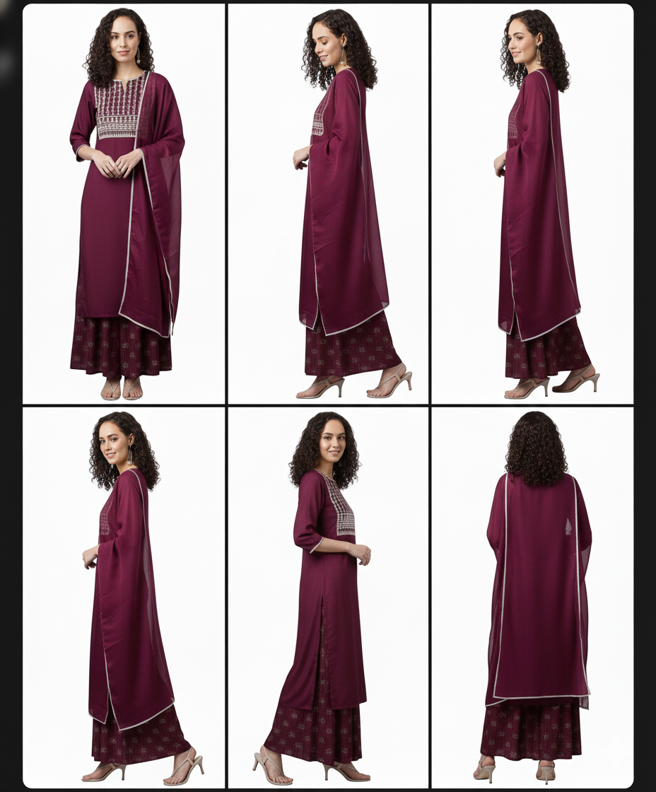 Wine Embroidered Kurta Sharara Set | Festive & Elegant Ethnic Wear