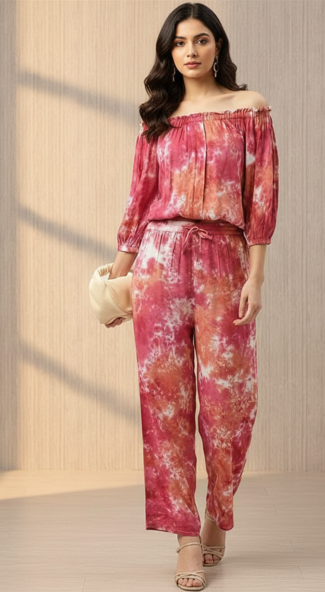 Women’s Printed Cotton Off-Shoulder Jumpsuit