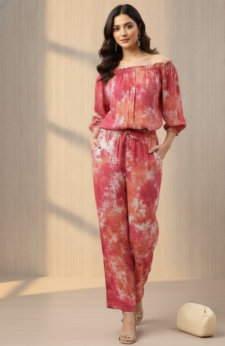 Women’s Printed Cotton Off-Shoulder Jumpsuit