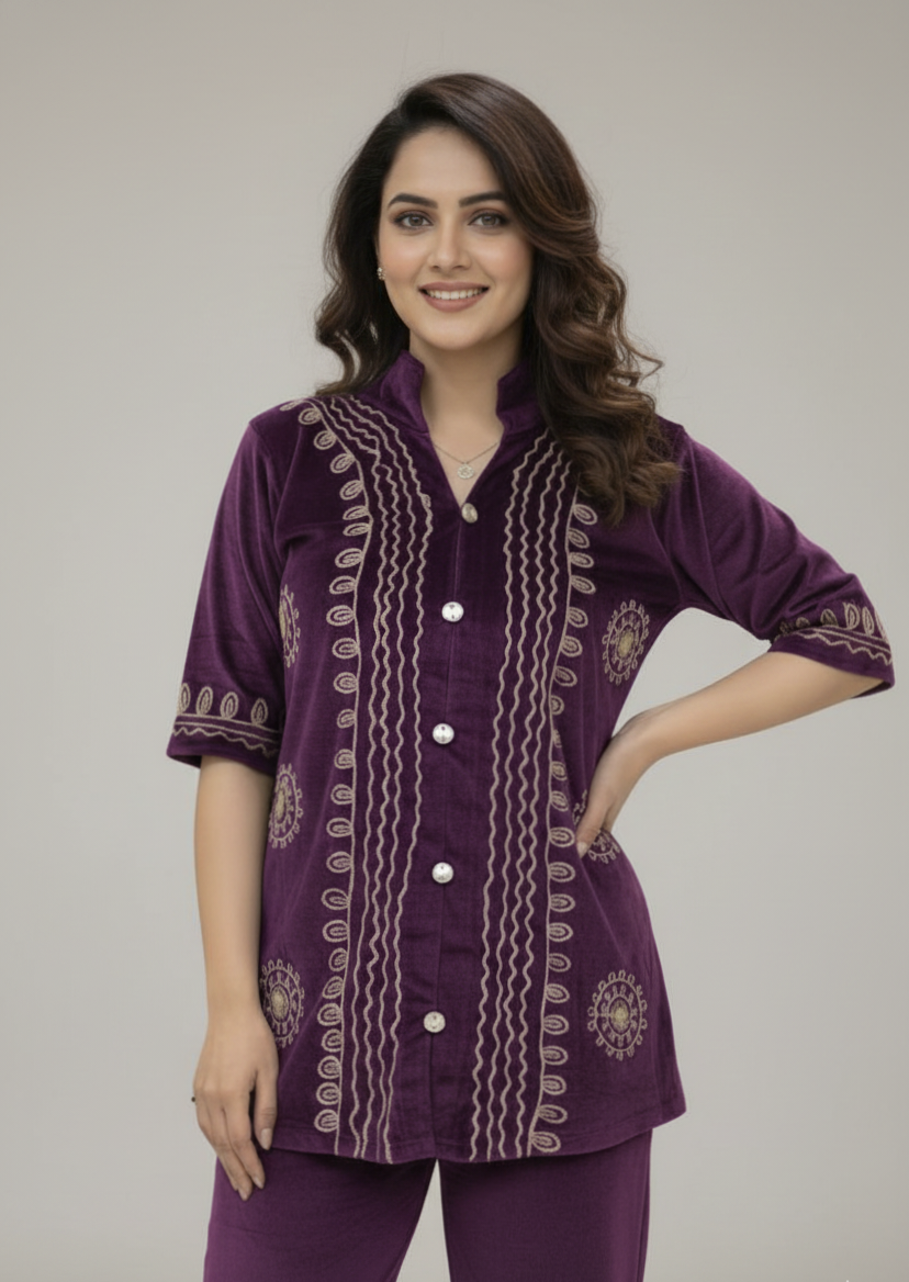 Premium Purple Velvet Cord Set for Women