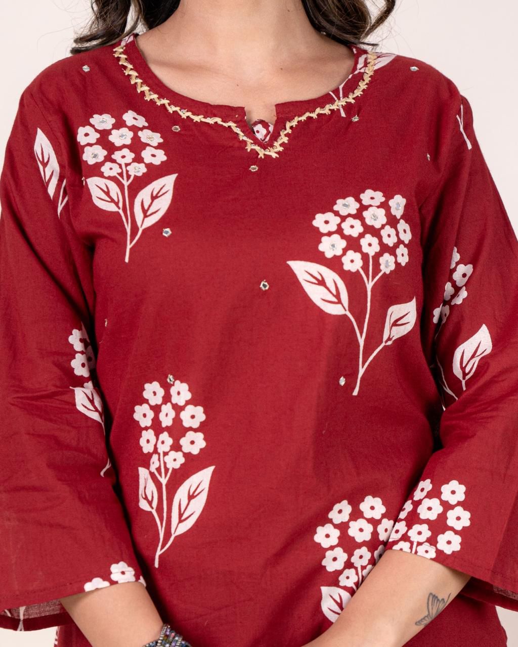 Pure Cotton Hand Work Kurta Pant Set with Dupatta for Women