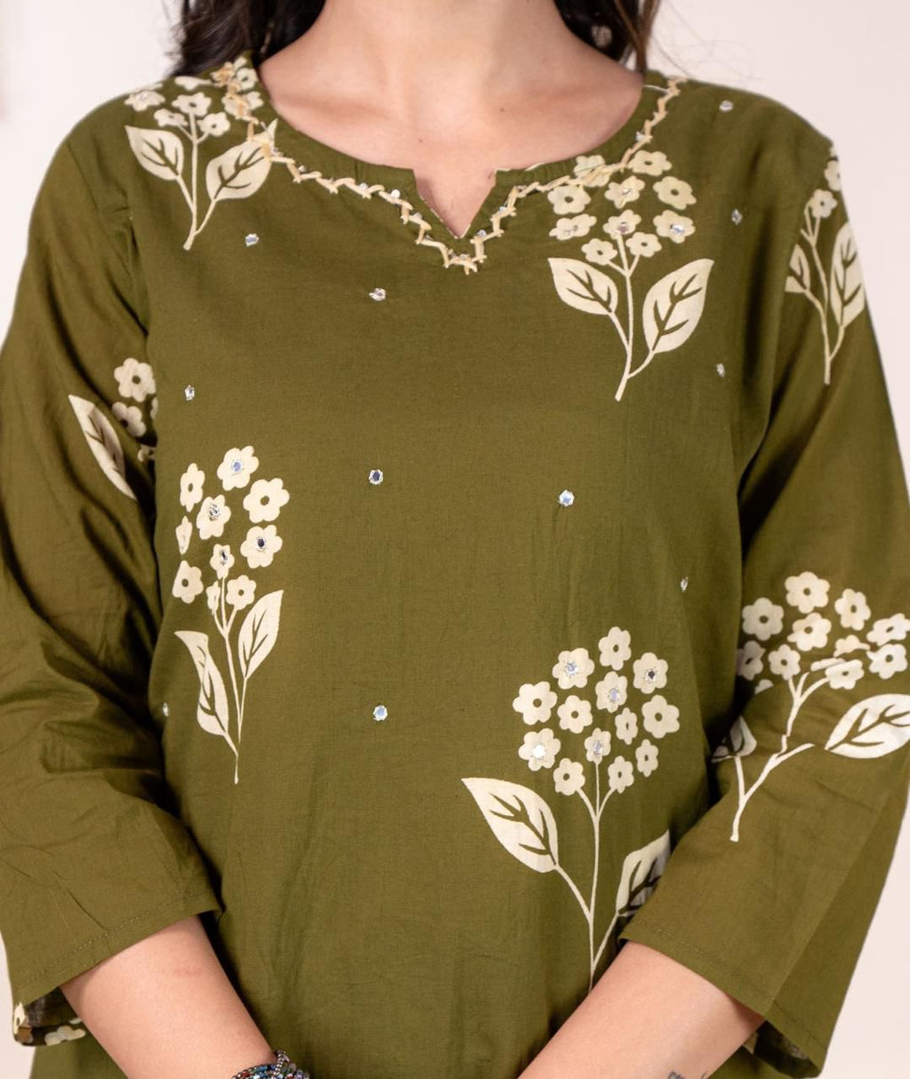 Pure Cotton Hand Work Kurta Pant Set with Dupatta for Women