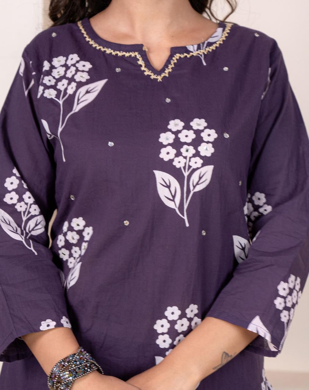 Pure Cotton Hand Work Kurta Pant Set with Dupatta for Women