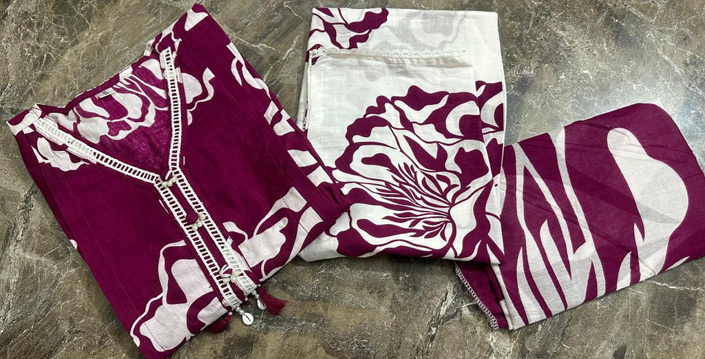Wine Purple Hand Block Print Cotton Kurta Set with Dupatta