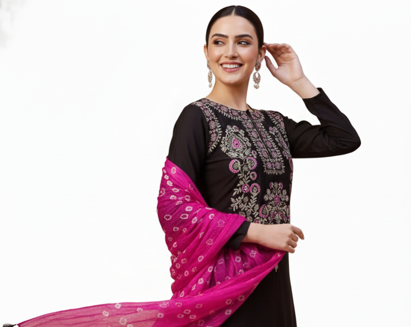 Luxurious Black Embroidered Kurta Set